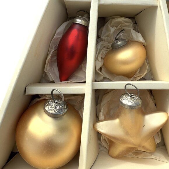 Pottery Barn Mercury Glass Ornaments Kugel Style Red Gold Ball Star 10pc Set - Picture 3 of 6